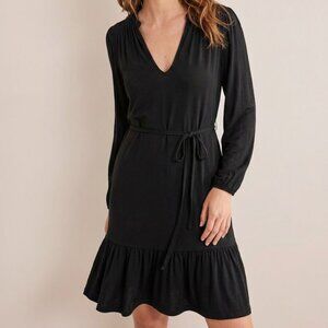 Boden Minimal Feminine Notch Neck Jersey Long Sleeve Dress Black Size 8